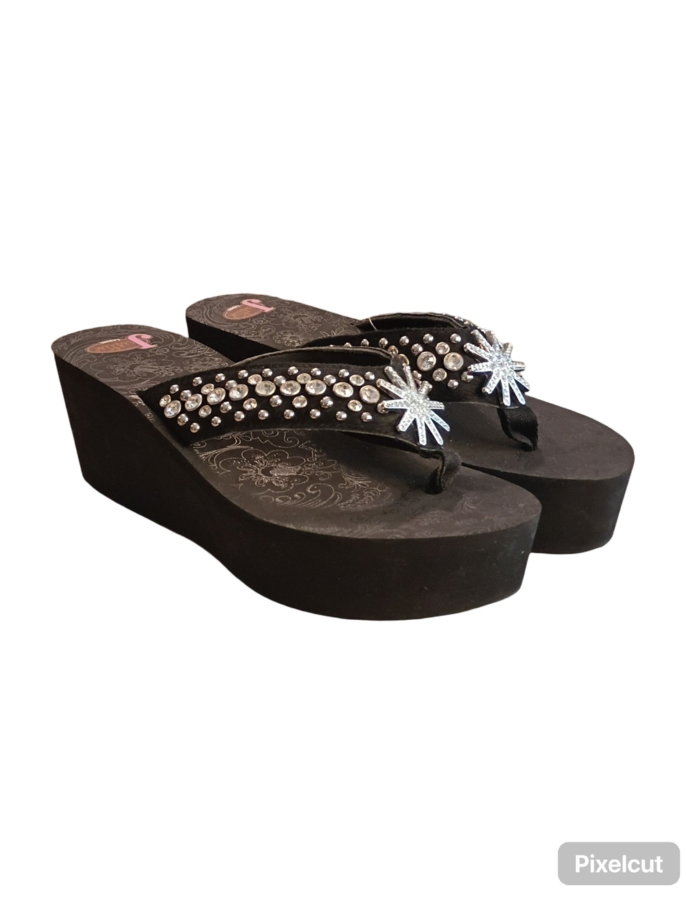 NWT Justin Ladies Western Misty Black Rhinestone Wedge Sandal Women's Size 9